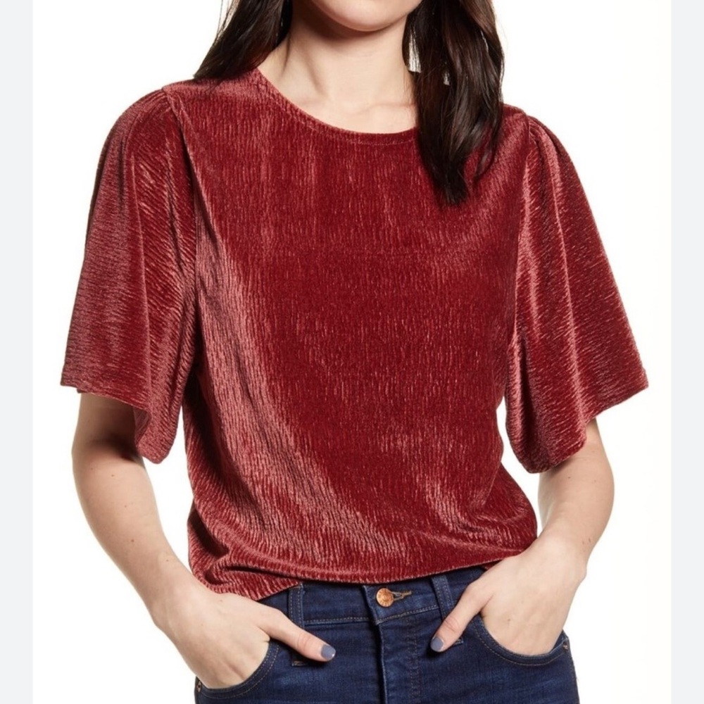 Madewell velvet crinkle top with wide sleeves NWOT-Small